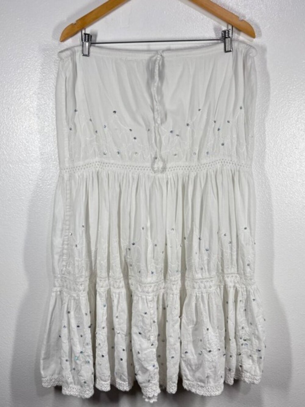 Kommotion NY White Cotton Skirt‎ Embroidered Tiered Bohemian Beach Cover Up M
